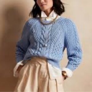 Banana Republic Blue Cotton Cable-Knit Sweater